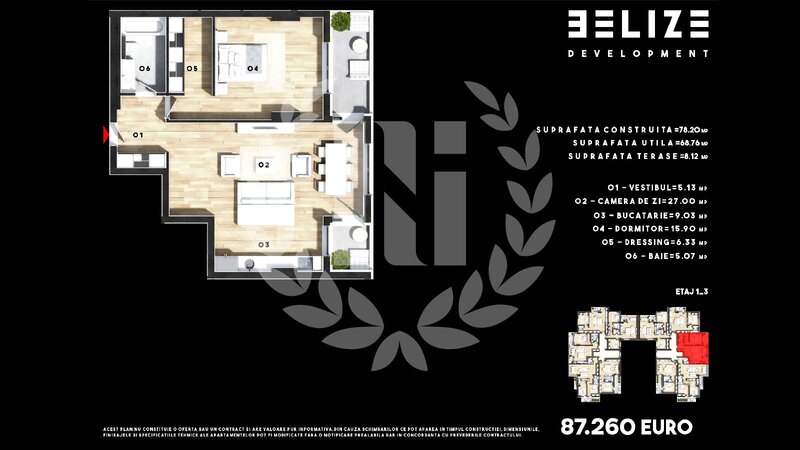 Cernica, apartament 2 camere, 2 terase, 68 mp,